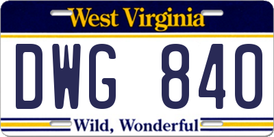 WV license plate DWG840