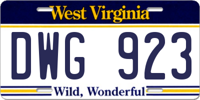 WV license plate DWG923
