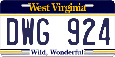 WV license plate DWG924
