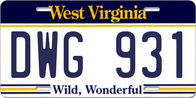 WV license plate DWG931