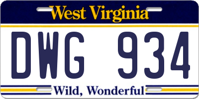 WV license plate DWG934