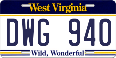 WV license plate DWG940