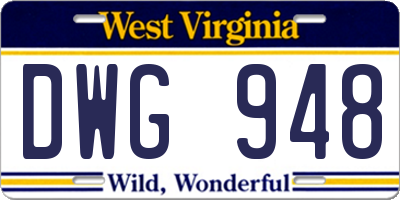 WV license plate DWG948