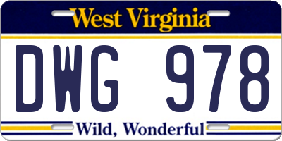 WV license plate DWG978
