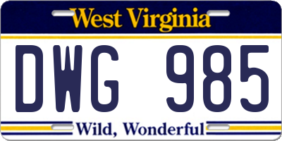 WV license plate DWG985