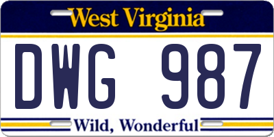 WV license plate DWG987