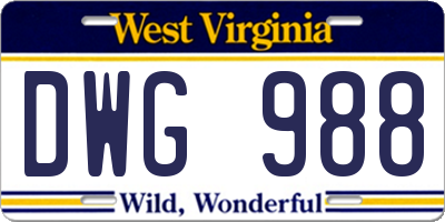 WV license plate DWG988