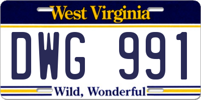 WV license plate DWG991