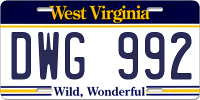 WV license plate DWG992