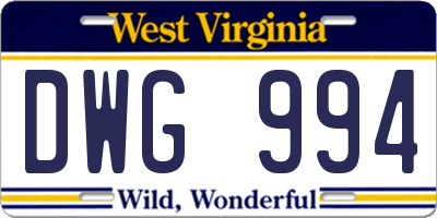 WV license plate DWG994
