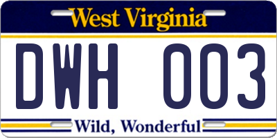 WV license plate DWH003