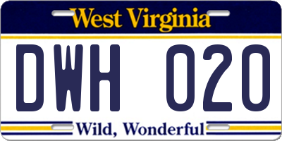 WV license plate DWH020