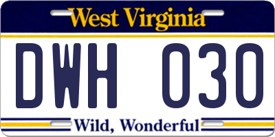 WV license plate DWH030