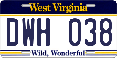 WV license plate DWH038