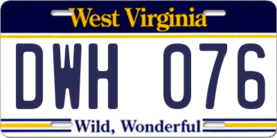 WV license plate DWH076