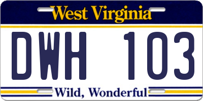WV license plate DWH103