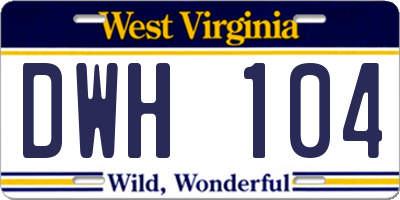 WV license plate DWH104