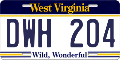 WV license plate DWH204