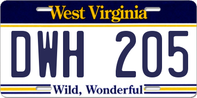WV license plate DWH205