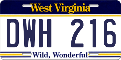WV license plate DWH216