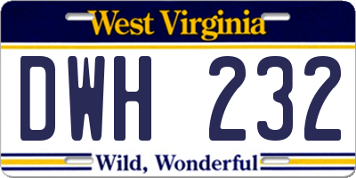 WV license plate DWH232