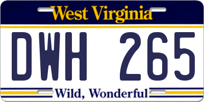 WV license plate DWH265