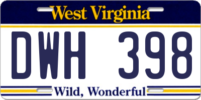 WV license plate DWH398