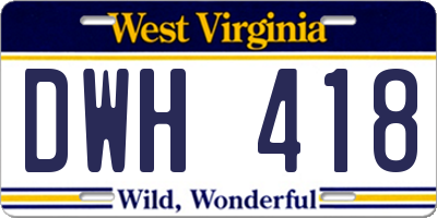 WV license plate DWH418