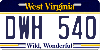 WV license plate DWH540