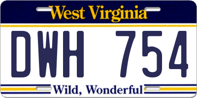 WV license plate DWH754