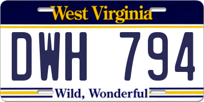 WV license plate DWH794