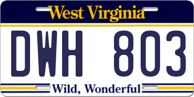 WV license plate DWH803