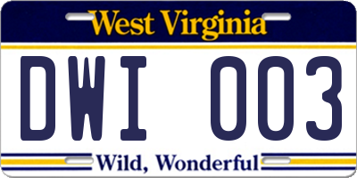 WV license plate DWI003