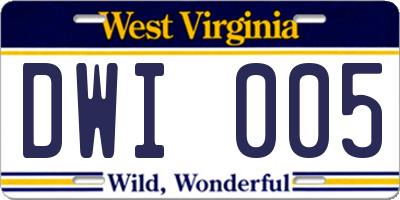 WV license plate DWI005