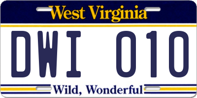 WV license plate DWI010