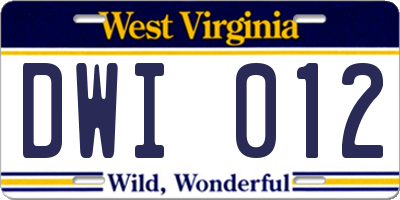 WV license plate DWI012