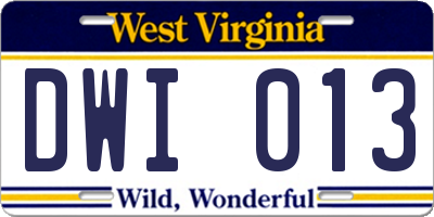 WV license plate DWI013