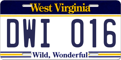 WV license plate DWI016