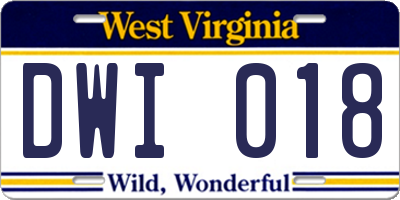 WV license plate DWI018