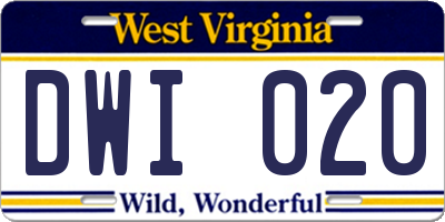 WV license plate DWI020