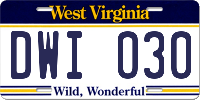 WV license plate DWI030