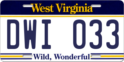 WV license plate DWI033