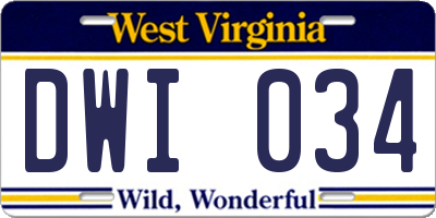 WV license plate DWI034