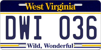 WV license plate DWI036