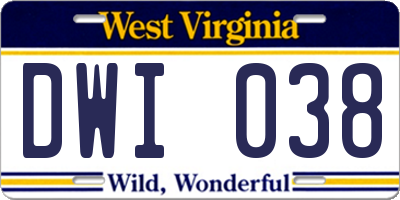 WV license plate DWI038