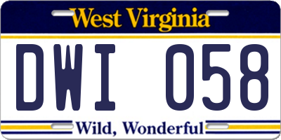 WV license plate DWI058