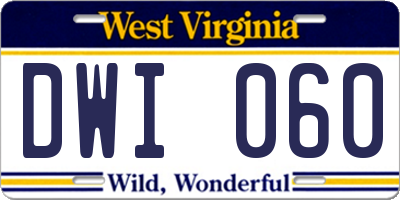 WV license plate DWI060