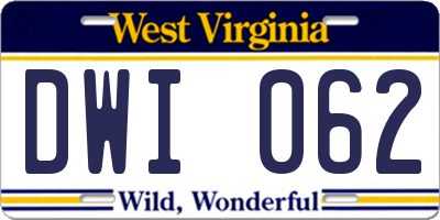 WV license plate DWI062