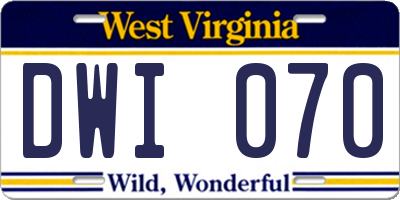 WV license plate DWI070