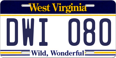 WV license plate DWI080